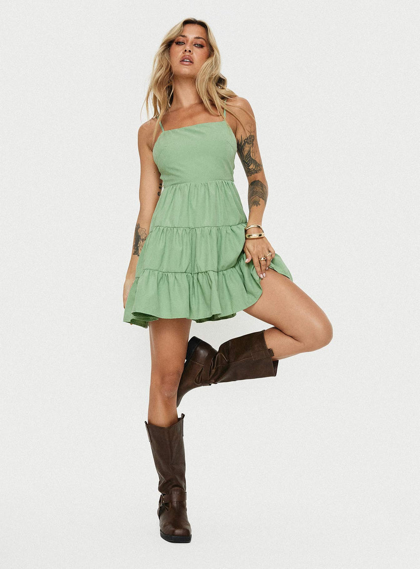 Summer Break Mini Dress Sage