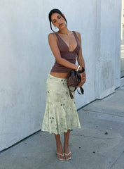 Lewish Low Rise Midi Skirt Green Floral