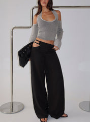 Venicia Belt Detail Suiting Pant Black Pinstripe
