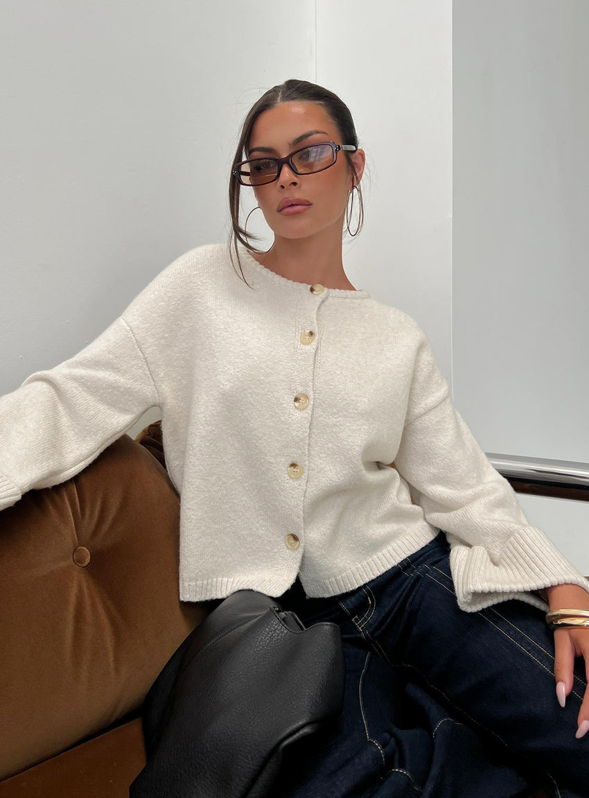 Shinead Cuffed Knit Cardigan White
