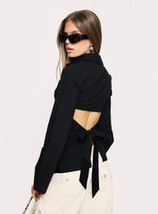 Lesper Long Sleeve Tie Back Top Black