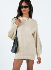 Harmony Balloon Sleeve Knit Mini Dress Beige