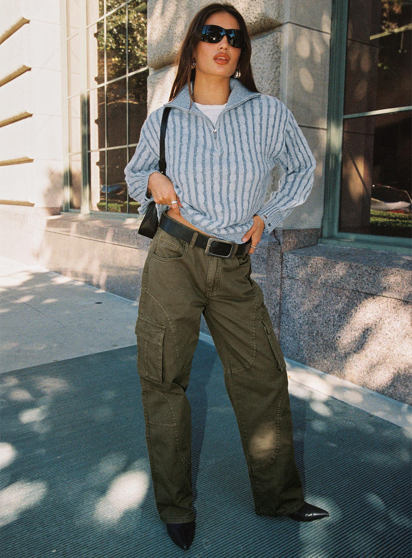 Ahstin Mid Rise Straight Leg Cargo Jeans Green