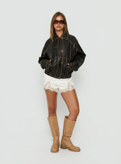 Jaxton Faux Leather Jacket Brown Petite