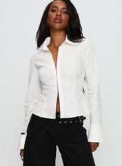 By The Phone Long Sleeve Collared Top White