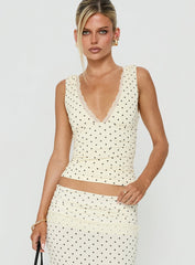 Zespri Lace Jersey Top Cream Polka Dot