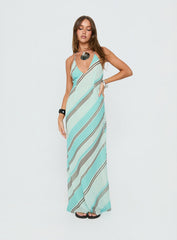 Esmira Halter Maxi Dress Blue Stripe