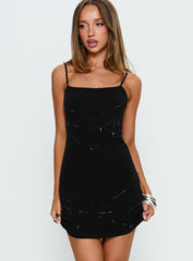 Kirsteni Beaded Mini Dress Black