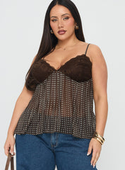Zami Pleat Top Brown Polka Curve