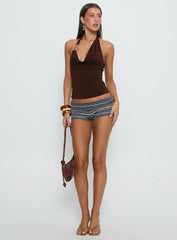 Yazmeen Cowl Neck Hardware Detail Top Chocolate