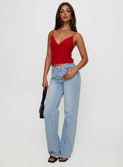 Hawke Frayed Mid Rise Straight Leg Jeans Mid Blue