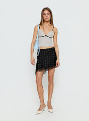 Idette Lace Asymmetrical Mini Skirt Black Polka Dot