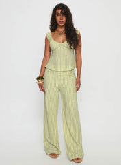With Pleasure Tie Side Pant Green / Blue Stripe