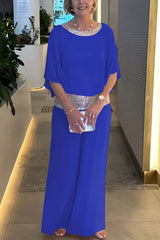 Sequins Patchwork Bat Sleeve Tops Pants Suits