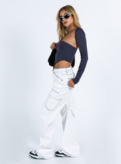 Miami Vice Mid Rise Straight Leg Cargo Pants White
