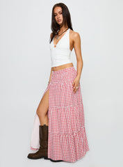 Ilaina Tiered Maxi Skirt Red Check