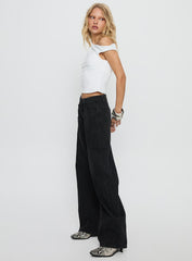 Lost Track Mid Rise Barrel Leg Jeans Washed Black