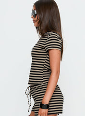 Settle Down Baby Tee Black / Beige Stripe