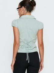 Adulation Ruched Detail Short Sleeve Shirt Green