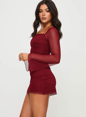 Bilbao Long Sleeve Mini Dress Burgundy