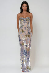 Denica Strapless Sequin Floral Maxi Dress