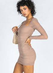 Charvi Long Sleeve Mini Dress Beige