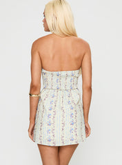 Jasmynne Halter Mini Dress White / Blue