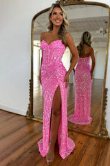 Sweetheart Mermaid Sequins Prom Dress with High Slit Skirt