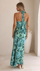 Oralia Maxi Dress - Dark Green Floral