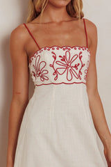 Mondo Scalloped Hem Maxi Dress Embroidered Red