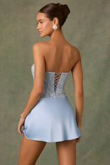 Embellished Draped Strapless A-Line Mini Dress in Sky Blue