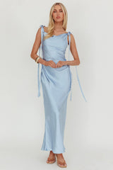 Glory Day Tied Shoulder Cowl Maxi Dress Ice Blue