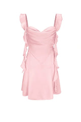 Blush Pink Ruffle Strap Mini Homecoming Dress with Side Cutouts