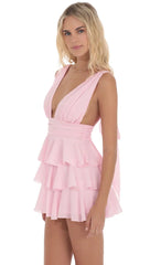 Plunge Neck Ruffle Dress in Pink