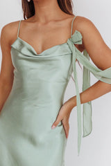 Gilded Dream Shoulder Detail Chiffon Hem Maxi Dress Sage