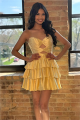 Gorgeous A-Line Sweetheart Lace Up Short Tiered Beaded Homecoming Dress