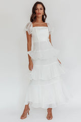 Delwynn Puff Sleeve Layered Midi Dress White