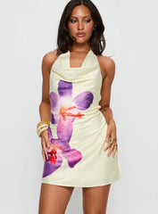 Latifah Halter Cowl Neck Mini Dress Cream Floral