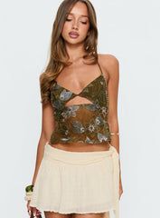 Deyanira Beaded Cut Out Top Green