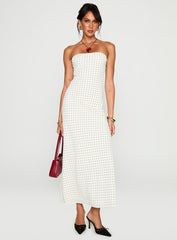 Just For Fun Strapless Maxi Dress White Polka Dot
