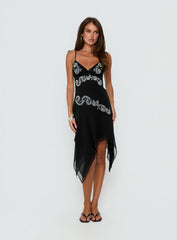 Pappilion Asymmetrical Midi Dress Black