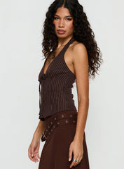 Nickole Halter Tailored Top Brown Stripe