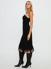 Naila Halter Lace Trim Midi Dress Black