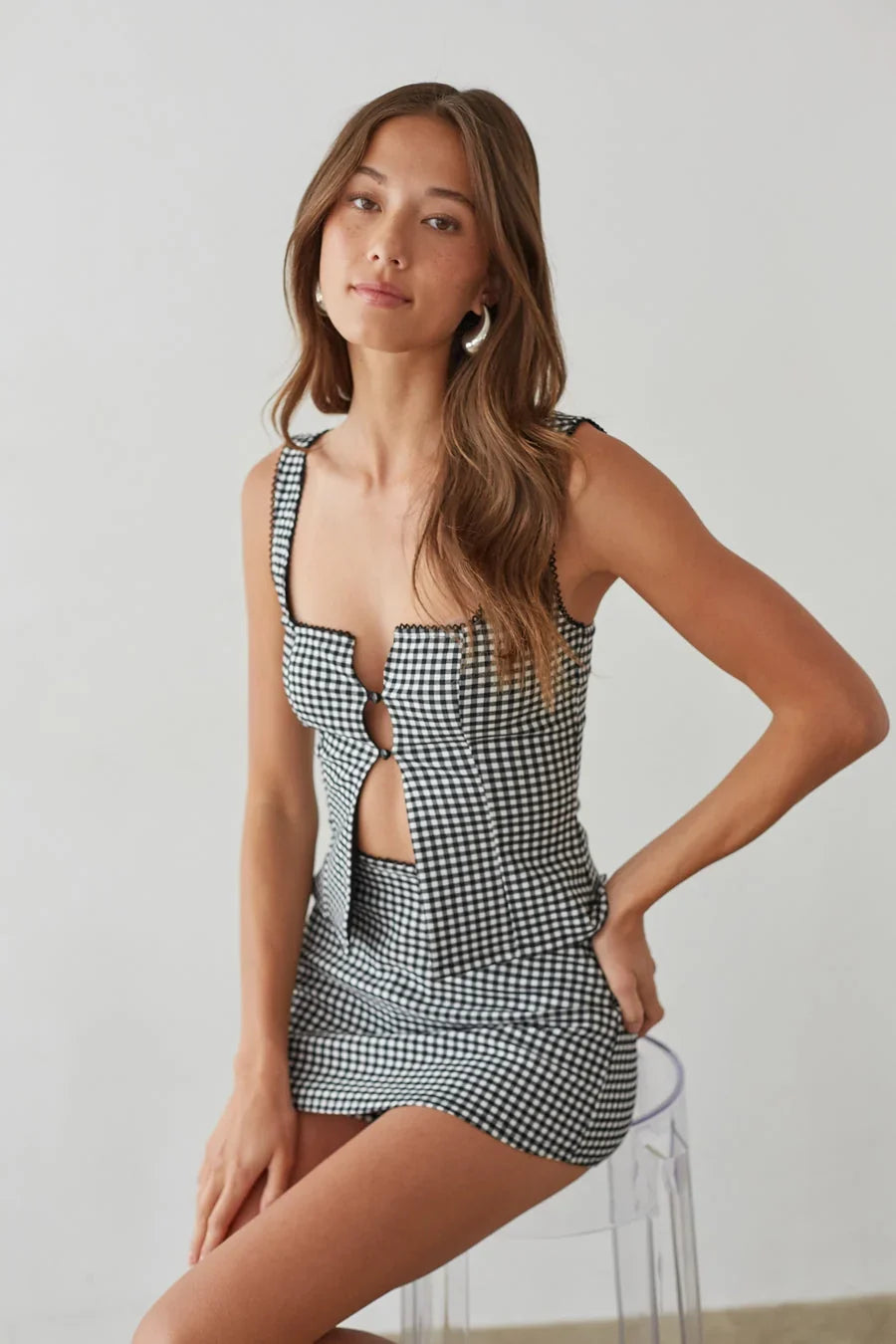 Olive Button Up Gingham Top