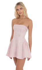 Shimmer Jacquard Strapless Flare Dress in Dusty Pink