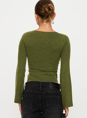 Giordani Long Sleeve Twist Top Moss Green