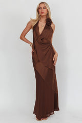 Easy Love Asymmetric Hem Halter Top Chocolate
