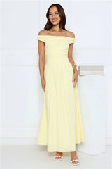 Camellia Charm Off Shoulder Maxi Dress Yellow