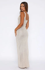 Marine Mist Sequin Knit Maxi Dress Champagne