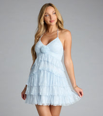 Fairytale Energy Rosette Lace Babydoll Mini Dress
